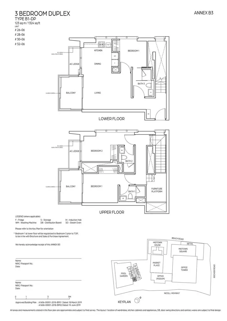 Midtown Bay Condo Floor Plan 3 Bedroom Duplex B1-DP