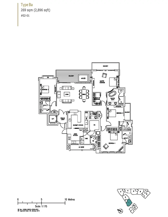 Bishopsgate Residences Condo Floor Plan - 4 Bedroom Ba