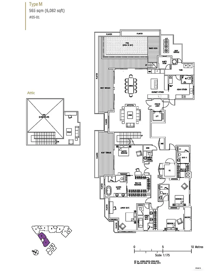 Bishopsgate Residences Condo Floor Plan - 4 Bedroom + Study PH M