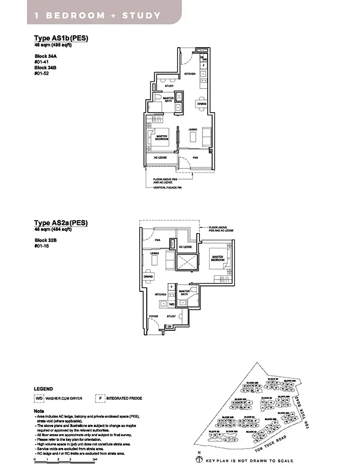 Forett At Bukit Timah Condo Floor Plan - 1 Bedroom Study AS1b AS2a