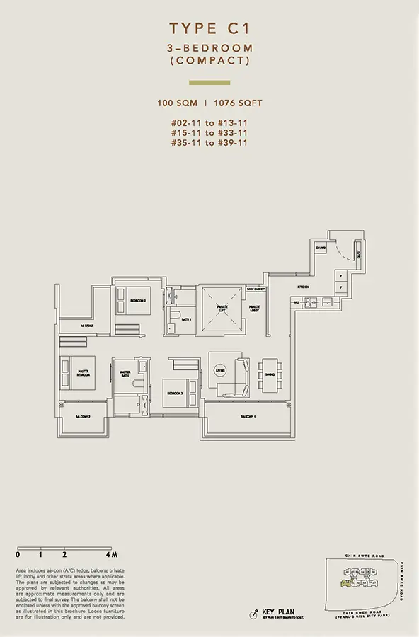 The-Landmark-Condo-Floor-Plan- 3 Bedroom Compact C1