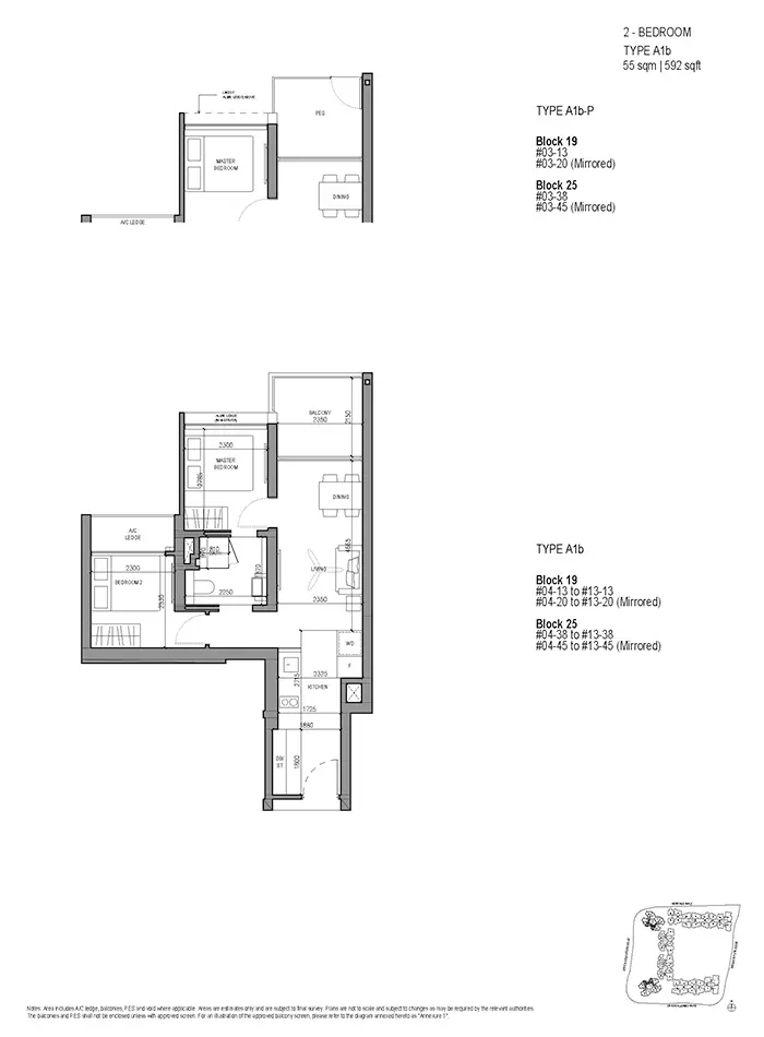 The Woodleigh Residences Condo Floor Plan - 2 Bedroom A1b