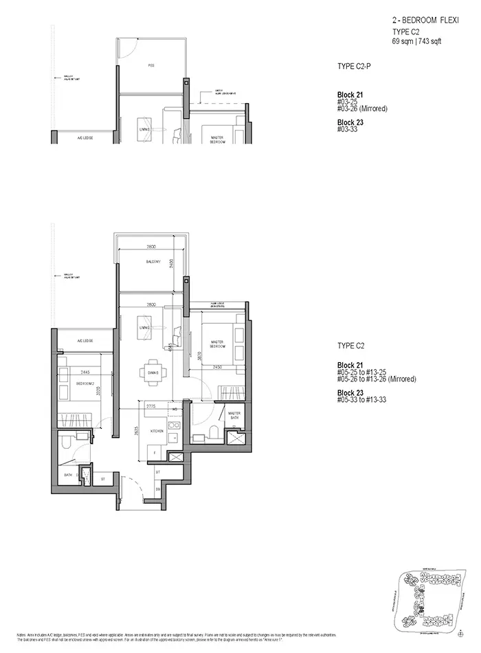 The Woodleigh Residences Condo Floor Plan - 2 Bedroom Flexi C2