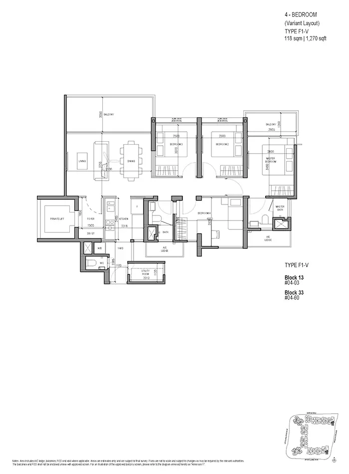 The Woodleigh Residences Condo Floor Plan - 4 Bedroom F1V