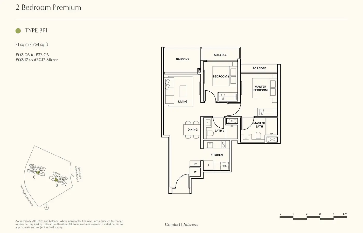 Clavon Condo Floor Plans - 2 Bedroom Premium BP1