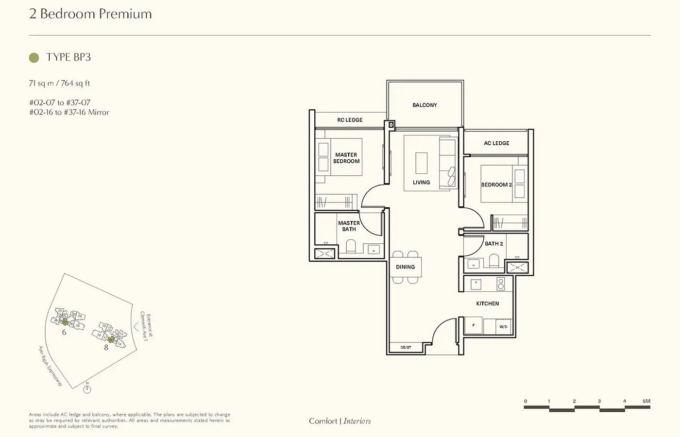 Clavon Condo Floor Plans - 2 Bedroom Premium BP3