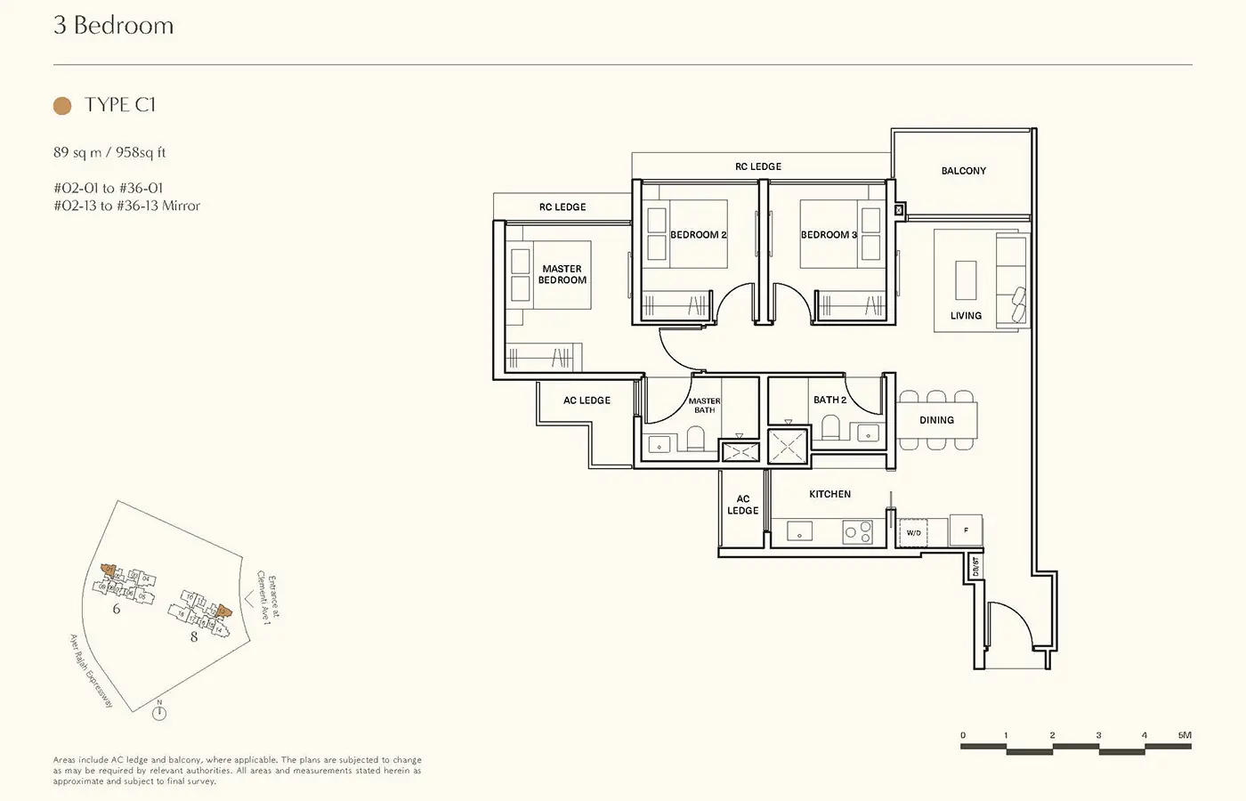 Clavon Condo Floor Plans - 3 Bedroom C1