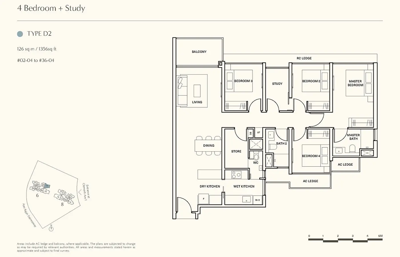 Clavon Condo Floor Plans - 4 Bedroom Study D2