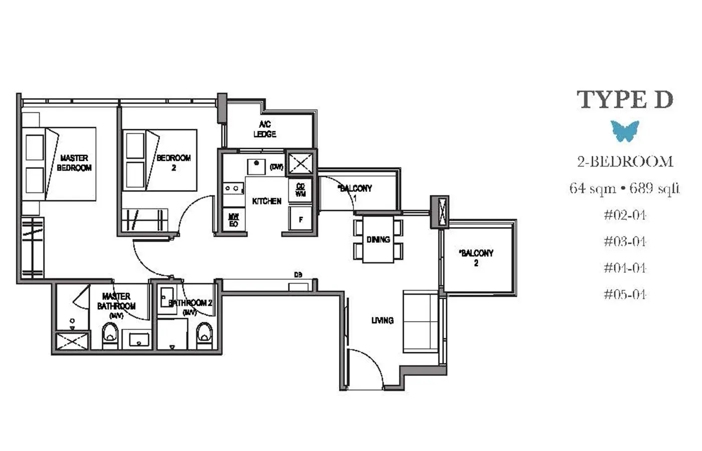 La Mariposa Condo Floor Plan - 2 Bedroom D