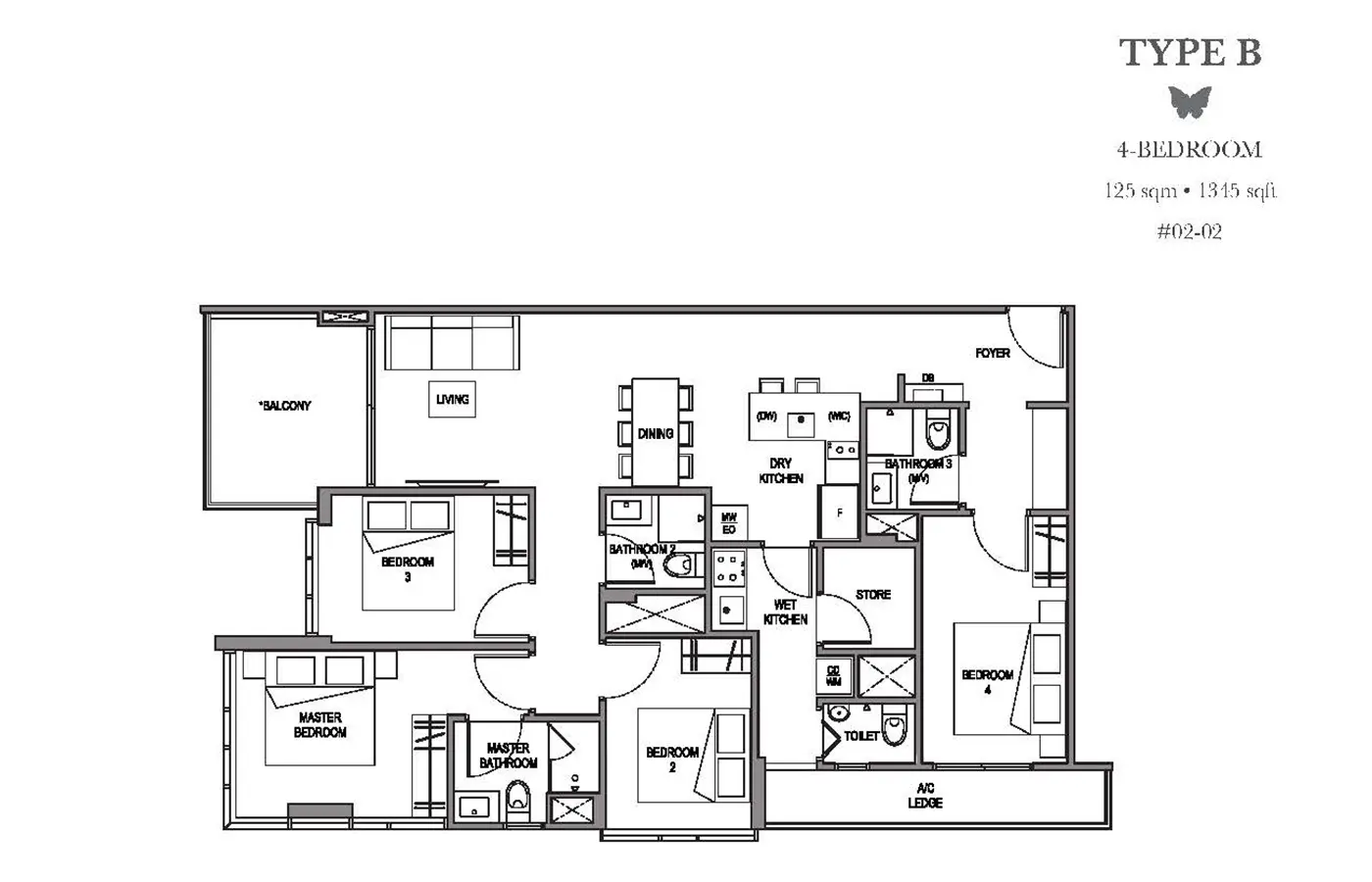 La Mariposa Condo Floor Plan - 4 Bedroom B