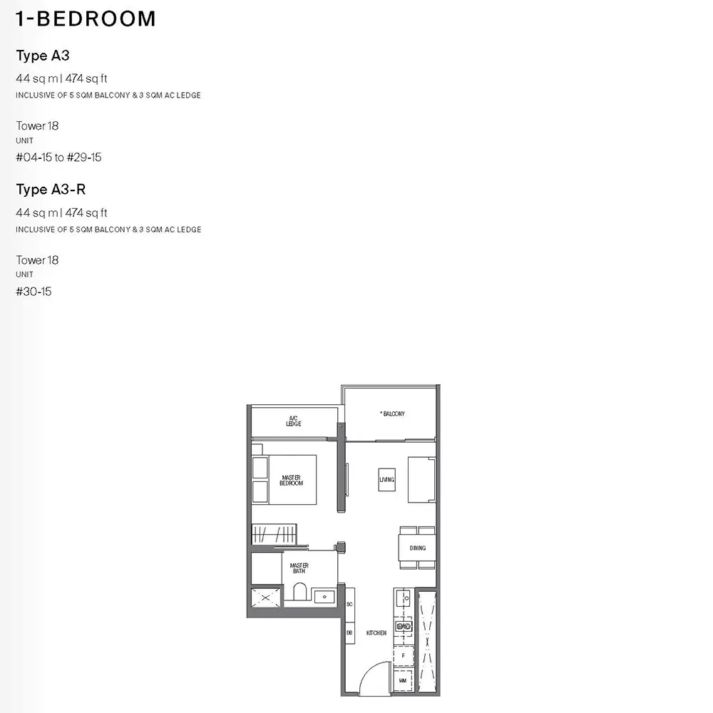 Midtown Modern Condo Floor Plan - 1 Bedroom A3