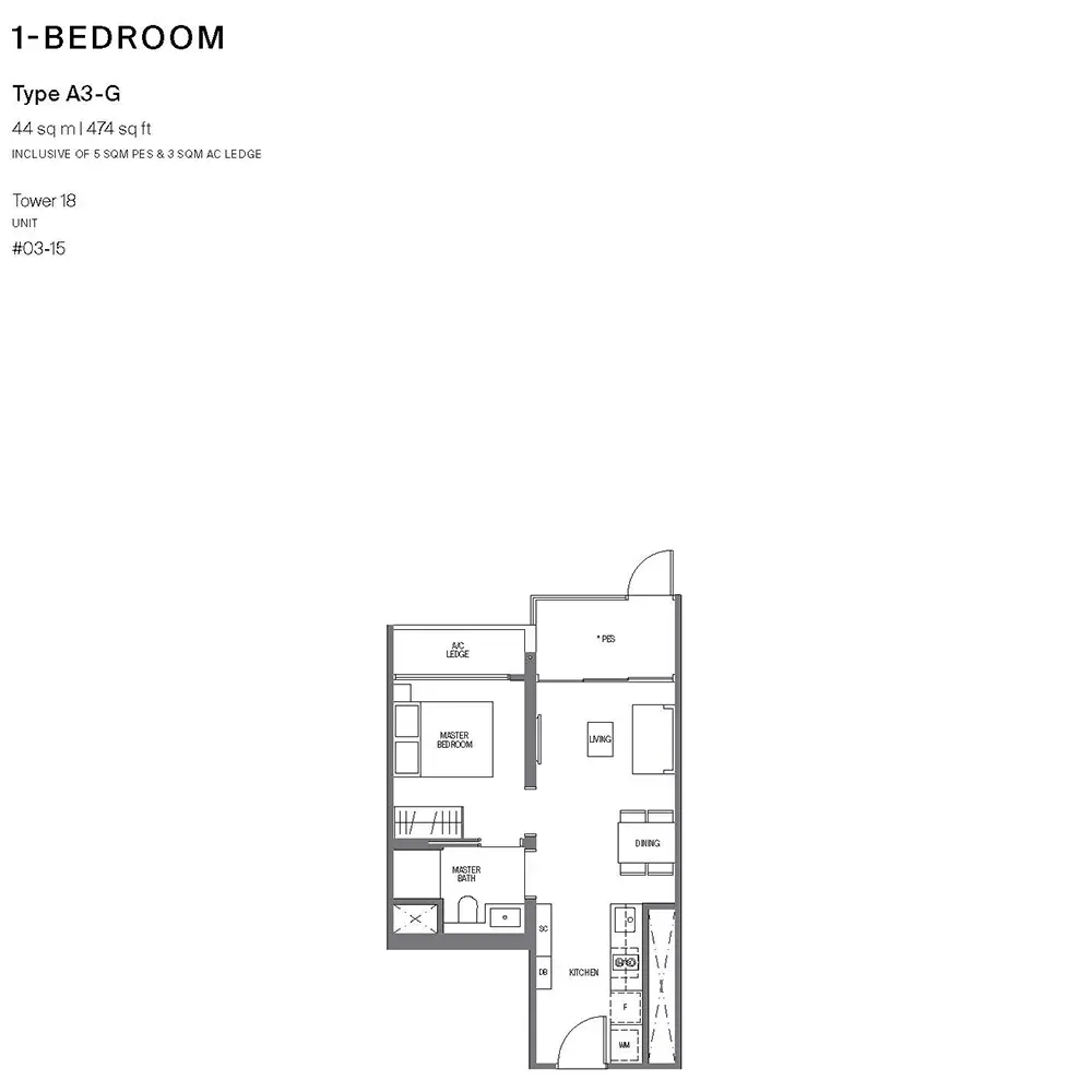 Midtown Modern Condo Floor Plan - 1 Bedroom A3G