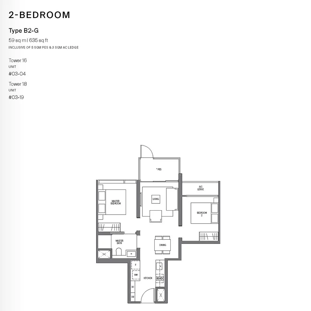 Midtown Modern Condo Floor Plan - 2 Bedroom B2G