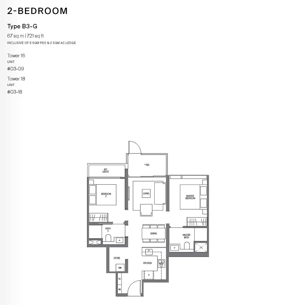 Midtown Modern Condo Floor Plan - 2 Bedroom B3G