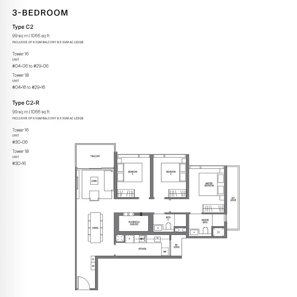 Midtown Modern Condo Floor Plan - 3 Bedroom C2