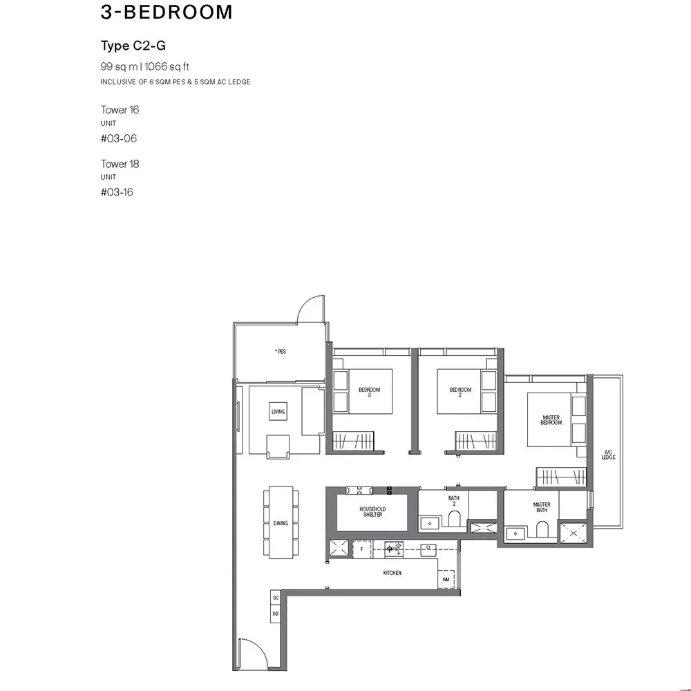 Midtown Modern Condo Floor Plan - 3 Bedroom C2G