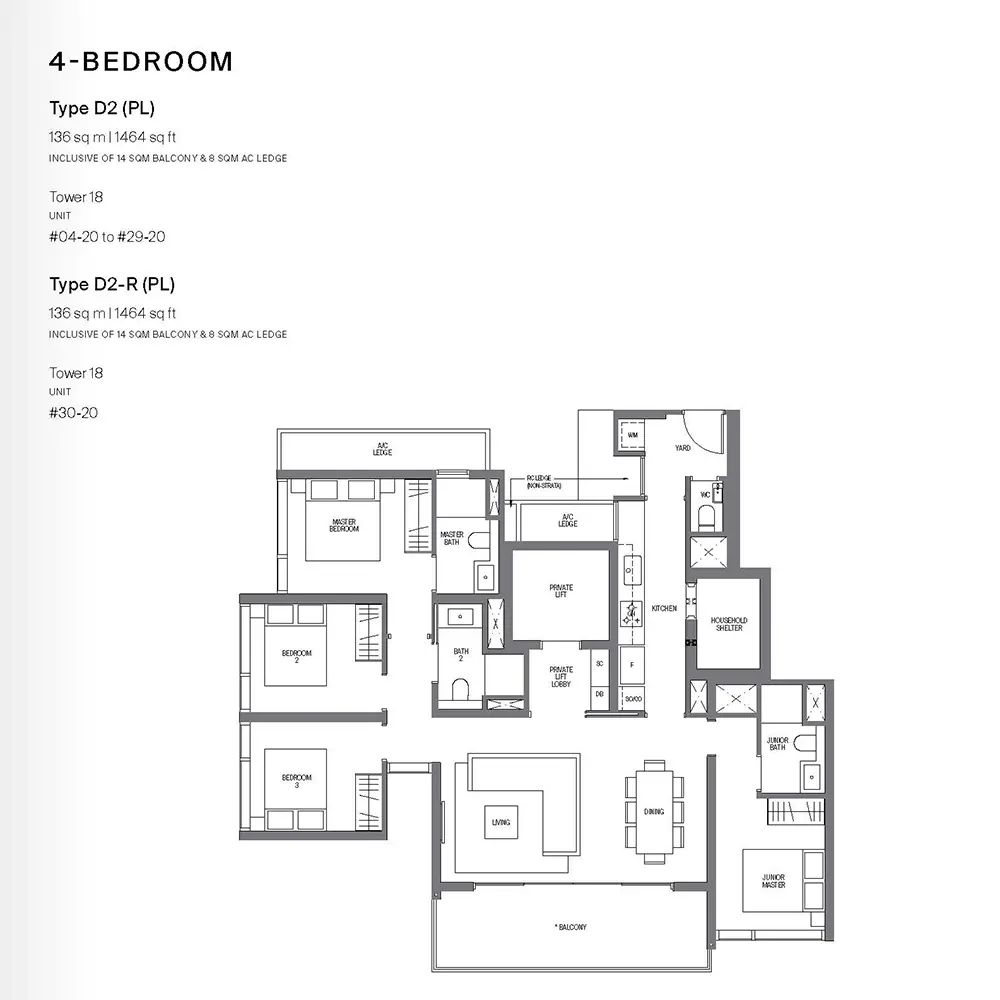 Midtown Modern Condo Floor Plan - 4 Bedroom D2 PL