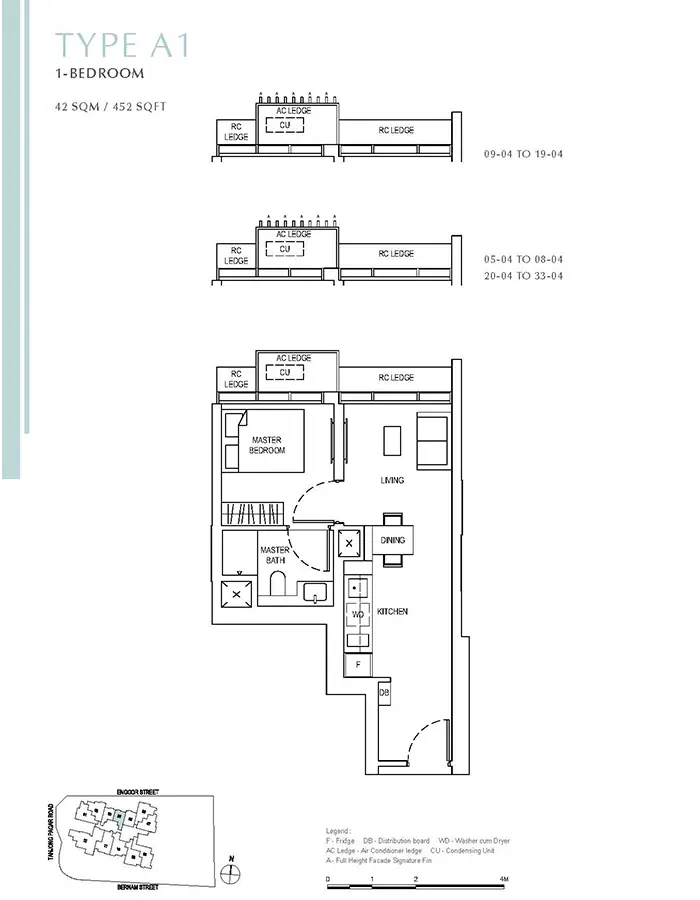 One Bernam Condo Floor Plan - 1 Bedroom A1