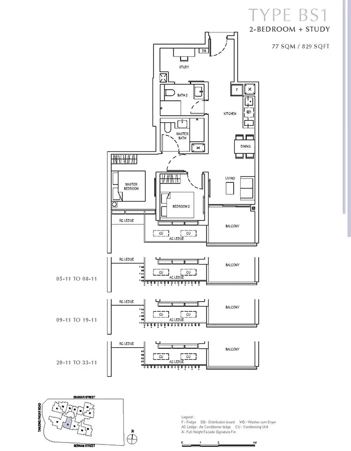 One Bernam Condo Floor Plan - 2 Bedroom Study BS1