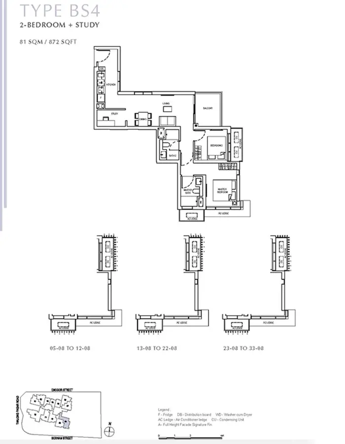 One Bernam Condo Floor Plan - 2 Bedroom Study BS4