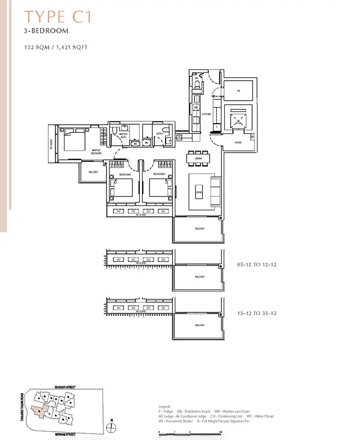 One Bernam Condo Floor Plan - 3 Bedroom C1
