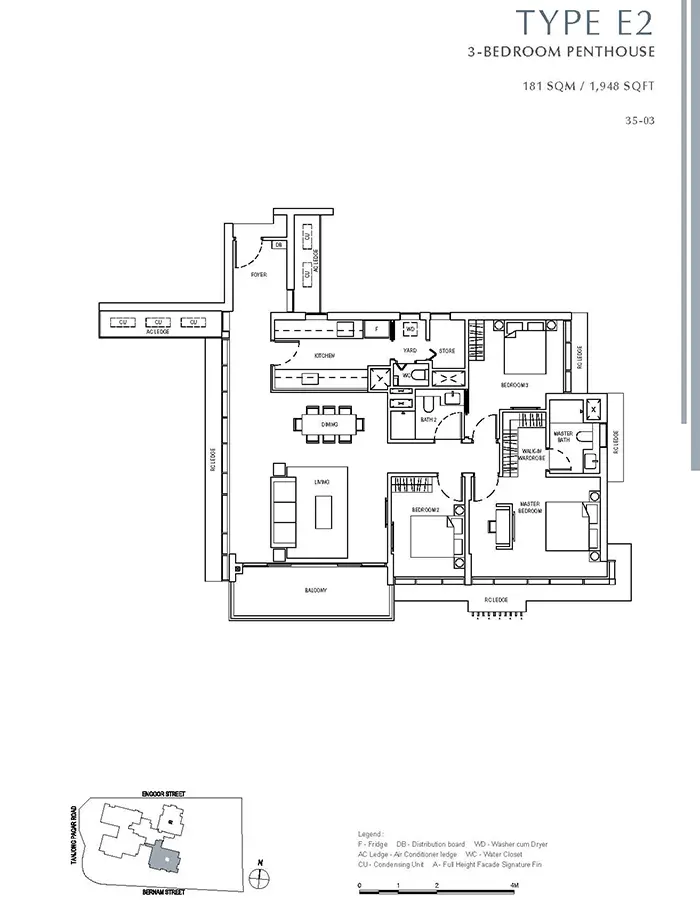 One Bernam Condo Floor Plan - 3 Bedroom Penthouse E2
