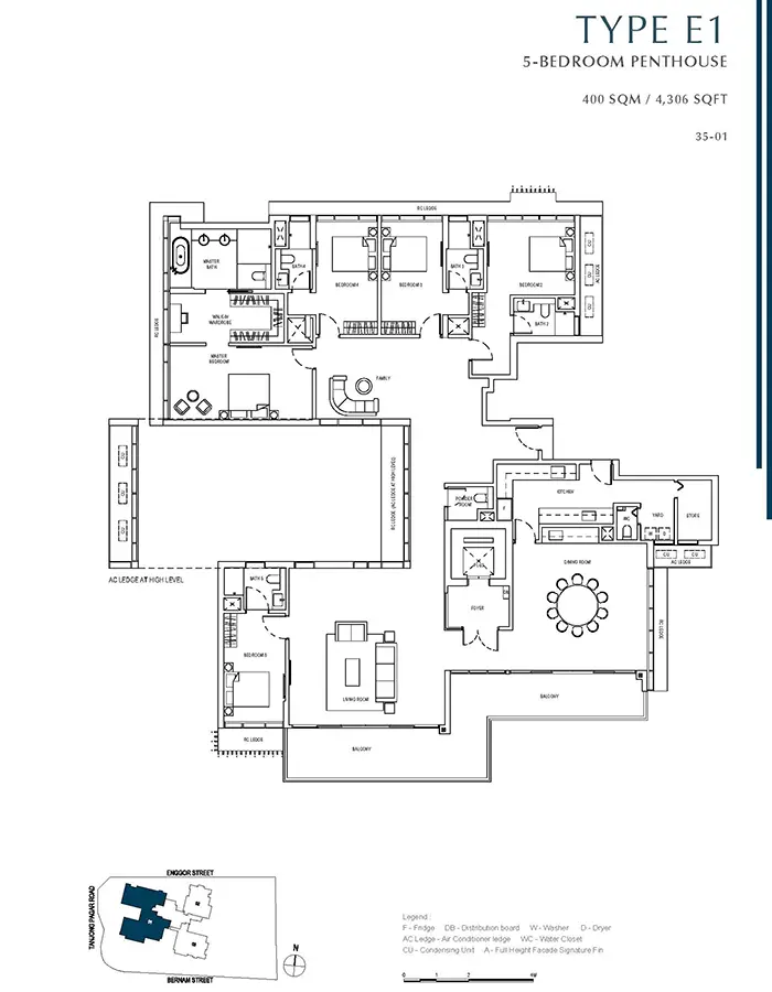 One Bernam Condo Floor Plan - 5 Bedroom Penthouse E1