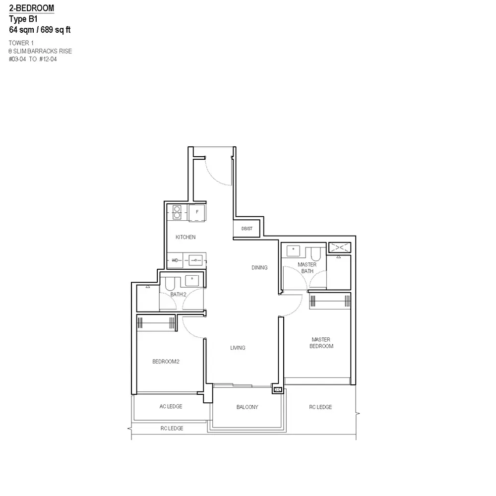 One-North Eden Condo Floor Plans - 2 Bedroom B1