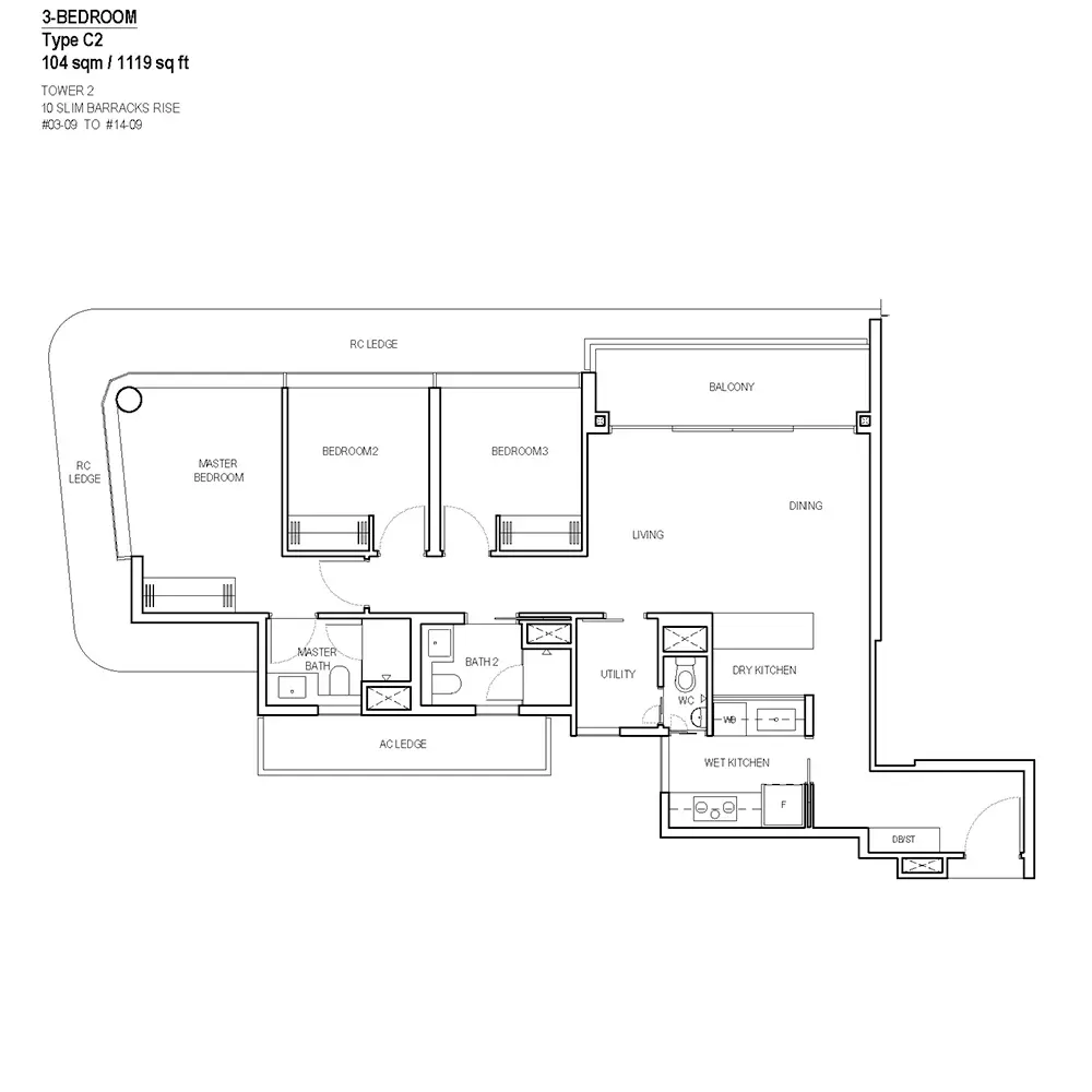 One-North Eden Condo Floor Plans - 3 Bedroom C2