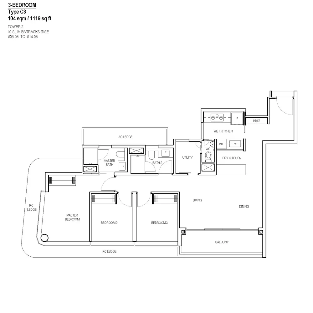 One-North Eden Condo Floor Plans - 3 Bedroom C3