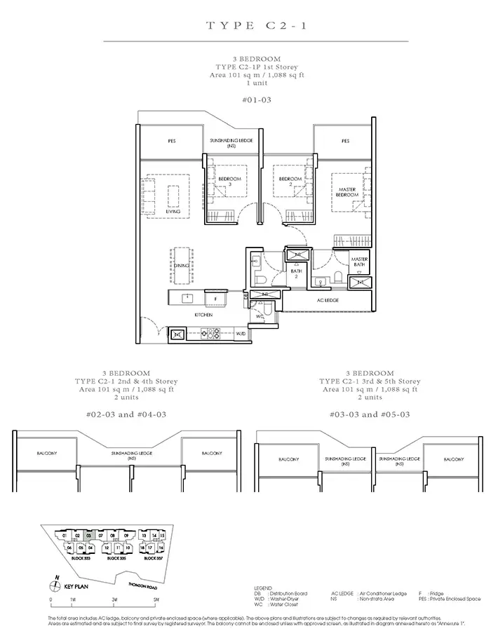 Peak Residence Condo Floor Plan - 3 Bedroom C2-1