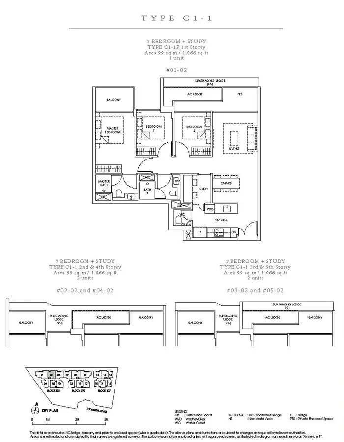 Peak Residence Condo Floor Plan - 3 Bedroom Study C1-1