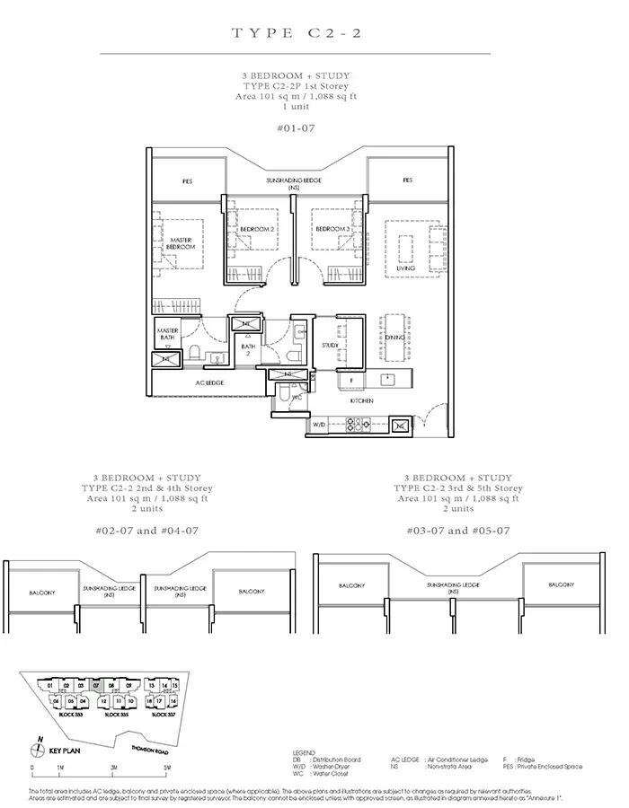 Peak Residence Condo Floor Plan - 3 Bedroom Study C2-2