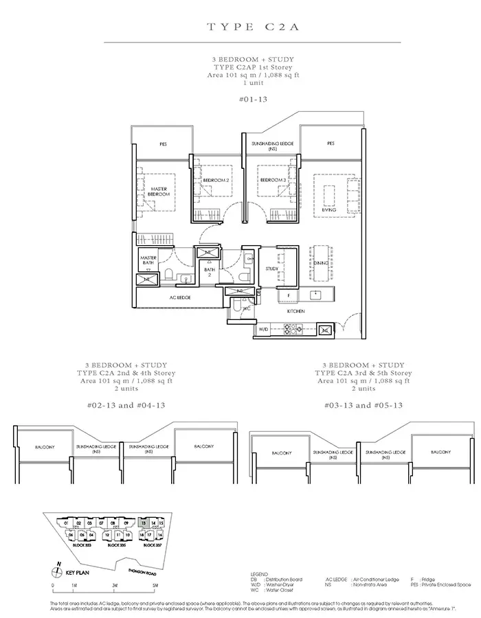 Peak Residence Condo Floor Plan - 3 Bedroom Study C2A