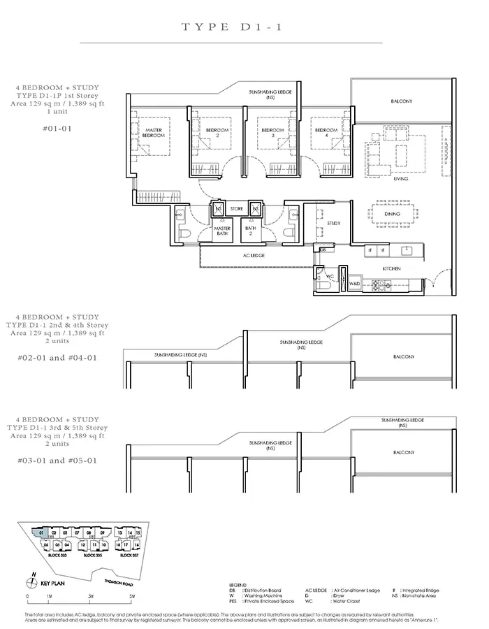 Peak Residence Condo Floor Plan - 4 Bedroom Study D1-1