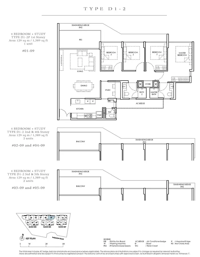Peak Residence Condo Floor Plan - 4 Bedroom Study D1-2