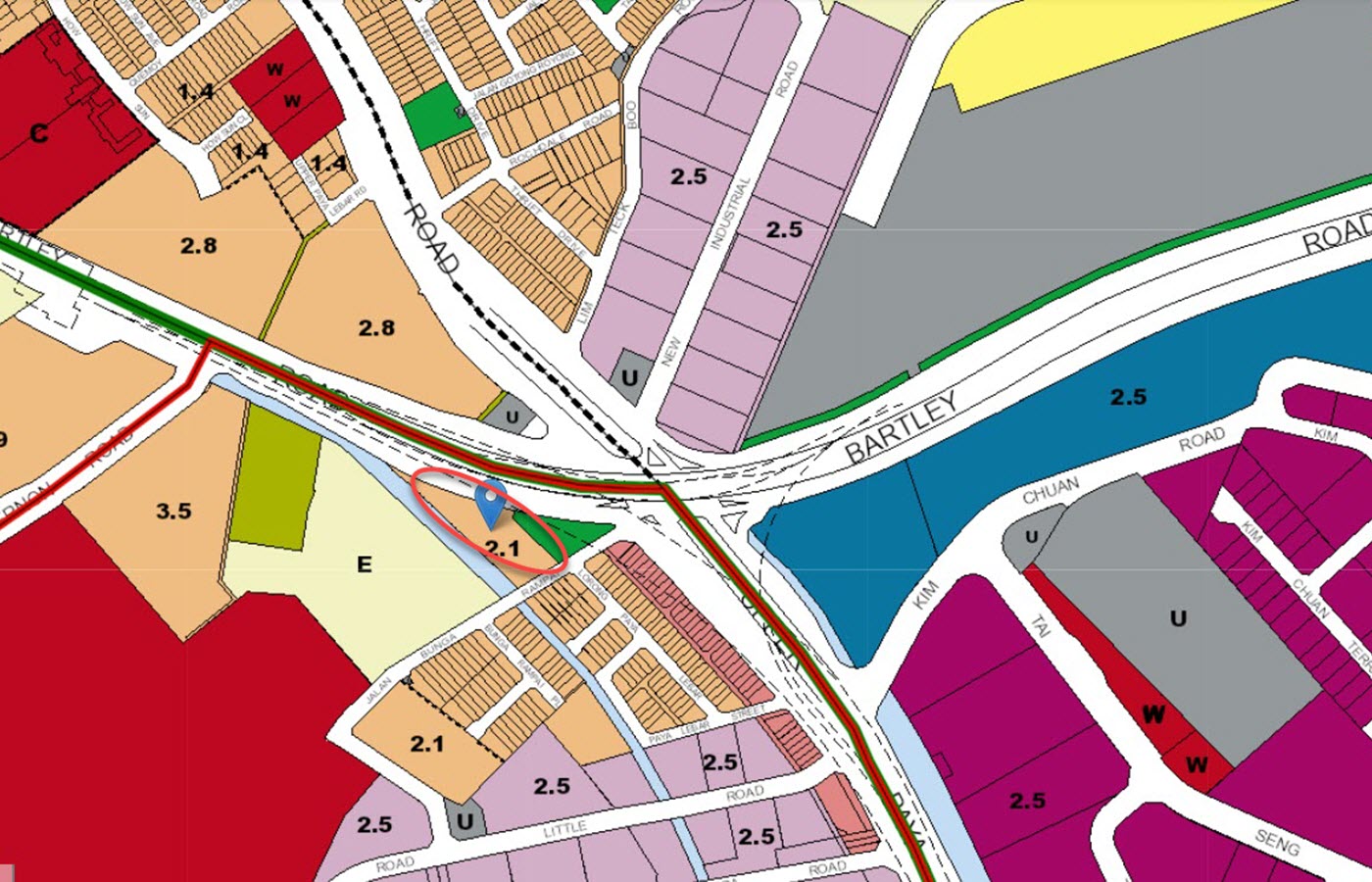 Bartley Vue Condo Location - URA Master Plan Map