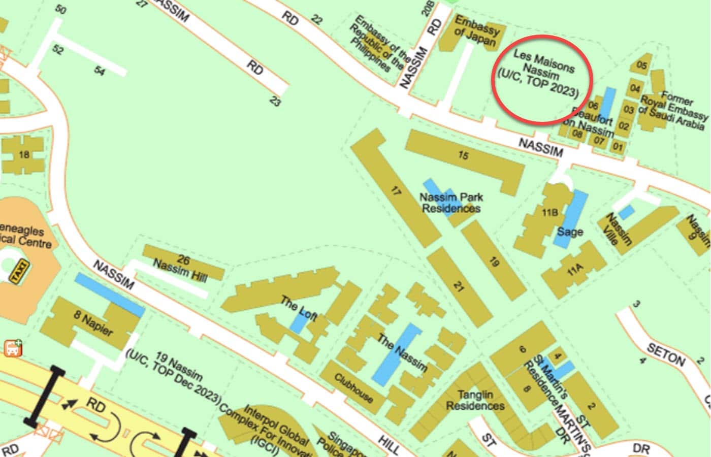 LES Maisons Nassim Condo Location - Street Directory Map