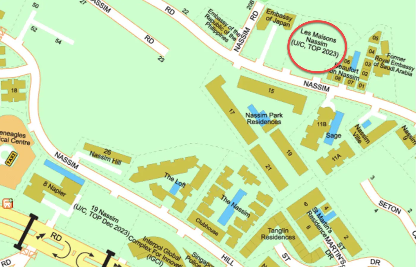 LES Maisons Nassim Condo Location - Street Directory Map